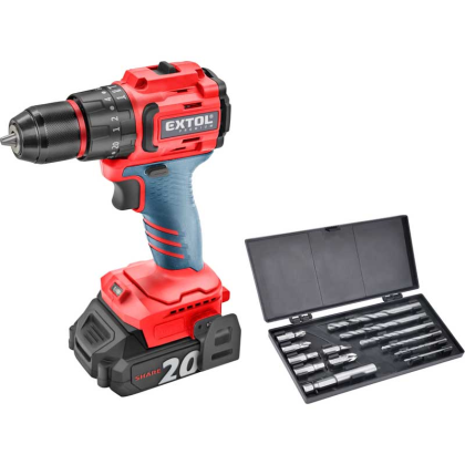 EXTOL Premium Aku vrtací šroubovák s příklepem SHARE20V, BRUSHLESS, 2Ah (2x), 8891806