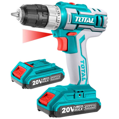 TOTAL Aku vrtací šroubovák, 20V Li-ion, 2x2,0 Ah, TDLI200215
