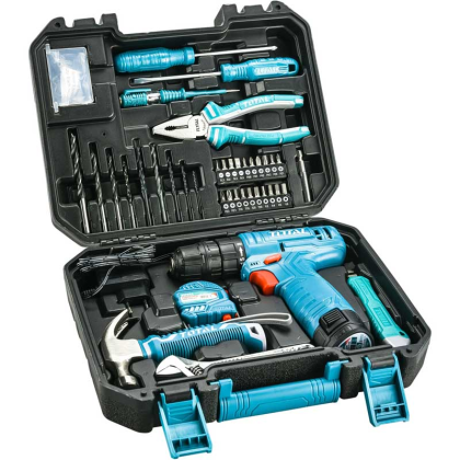 TOTAL Aku vrtací šroubovák 12V Li-ion s nářadím, sada 81ks, THKTHP10812